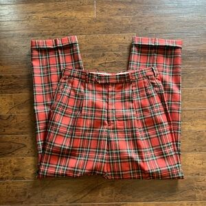 Paul Fredrick Red Plaid Trousers with Black and Green Lines